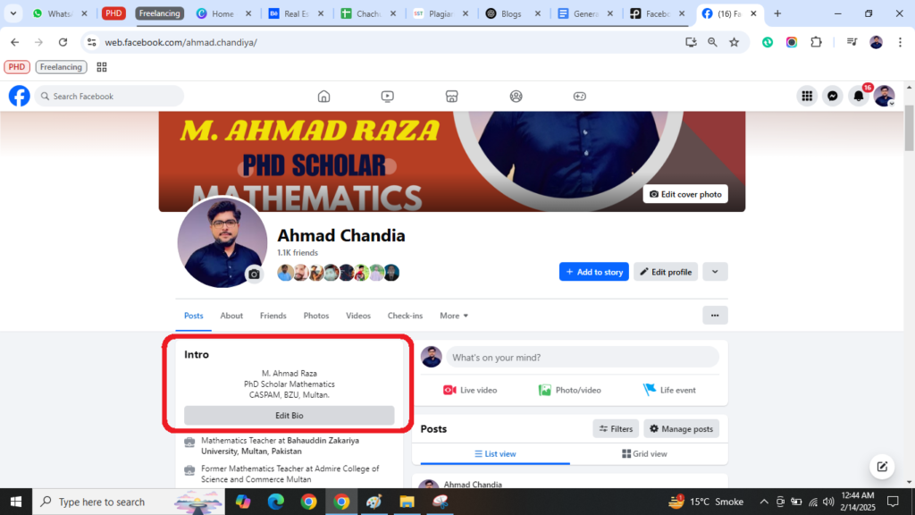 Facebook Bio change to optimize profile